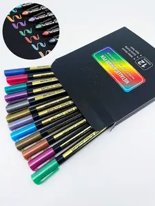 Easter Gifts Metallic Marker Pens - Set of 12 Medium Point Metallic Markers for Rock Painting, Black Paper, Card Making, Scrapbooking Crafts, DIY Photo Album