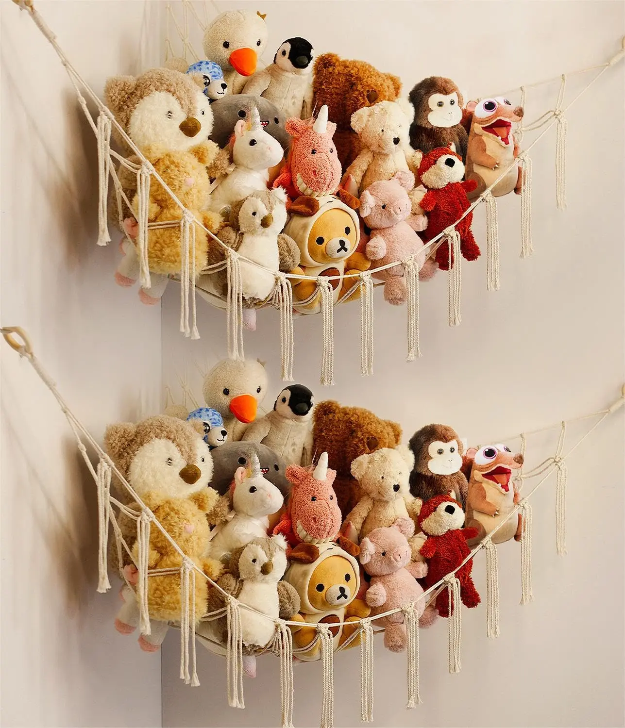 Stuffed Animal Storage Hammock Net, Large Plush Toy Organizer for Kids Room, Corner Toy Holder for Stuffed Animals, Soft Toy Storage Net for Nursery, Bedroom, Playroom & Home Decor
