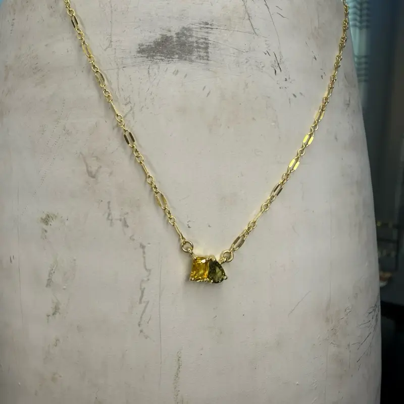 Cameron Studio Gold Filled Charm Necklace, Sequin Chain with Dual Center Stones, Lobster Clasp, 16.5 in