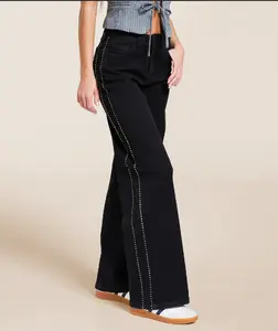 Olivia Rhinestone High Rise Wide Leg Stretch Jean