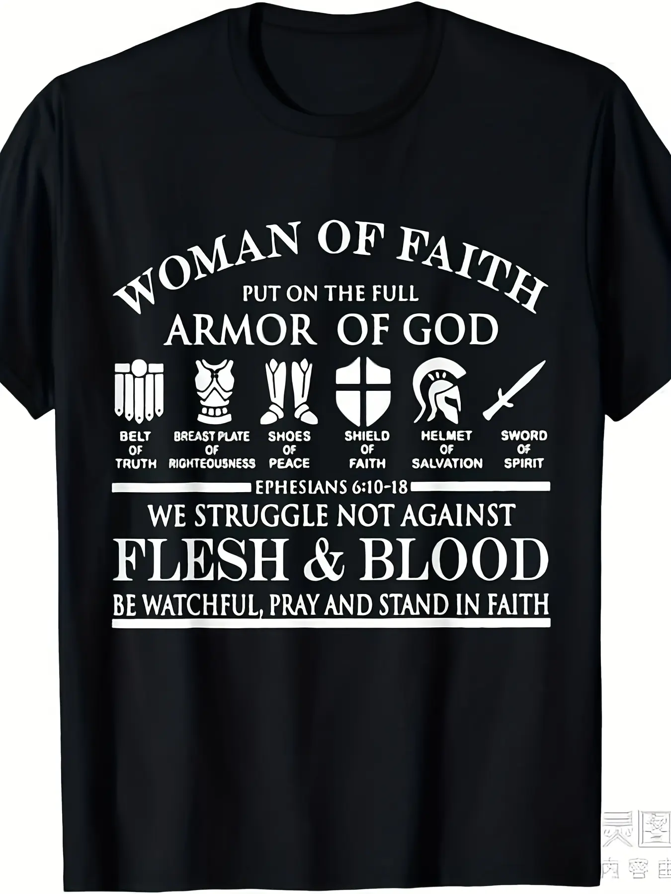 Armor of God Graphic T-Shirt in Heavyweight 220GSM Pure Cotton, Unisex Casual Round Neck Short Sleeve Christian Faith Apparel