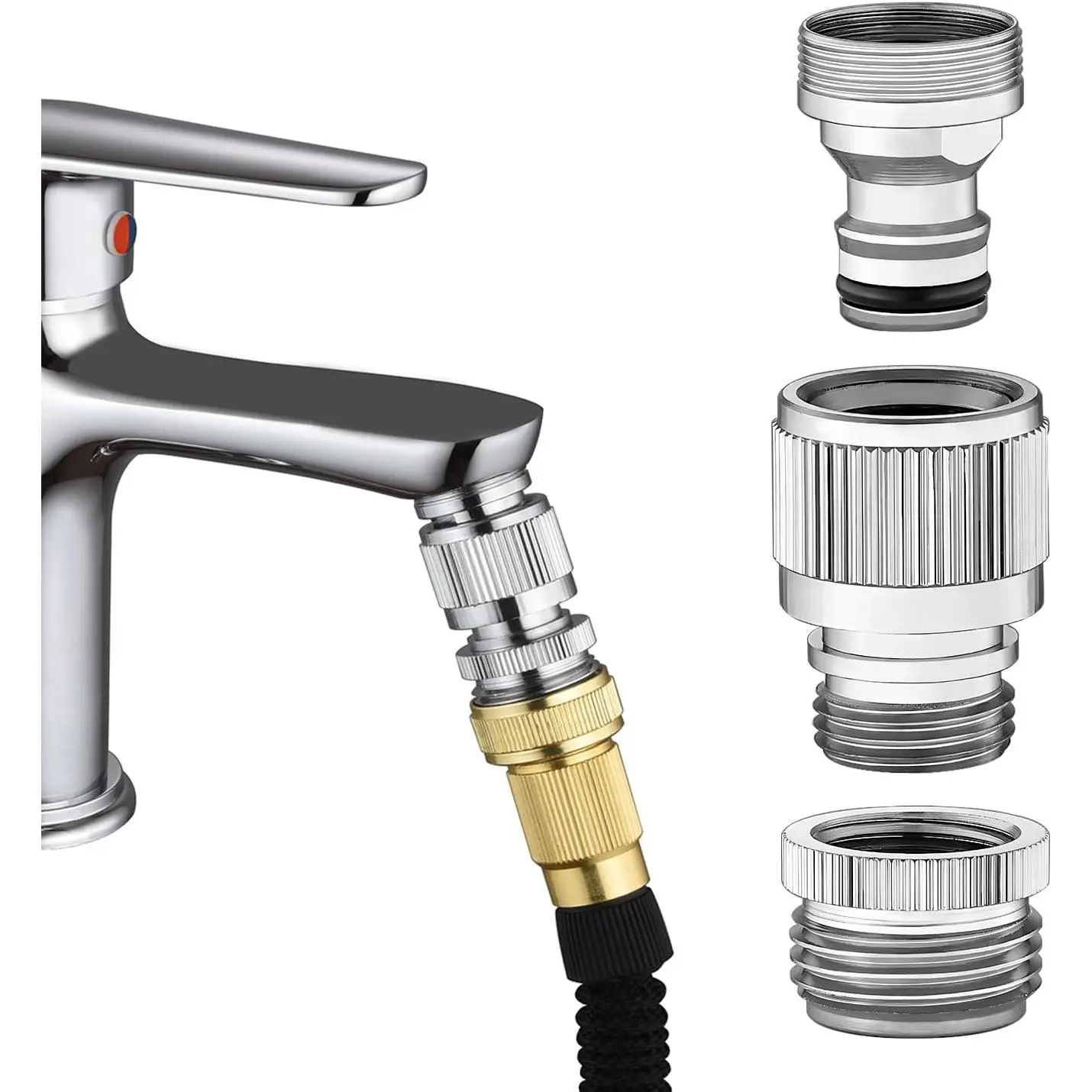 Chrome Brass Sink Faucet Quick Connector - Water Hose Connector with Buckle for Bidet, Garden Hose, Portable Washing Machine, Easy and Faster Connection, Water Hose Quick Connect, Garden Hose Quick Connect Fittings