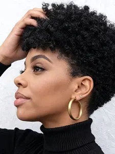 Pixie Cut Wig Afro Kinky Curly Wig Short Human Hair Wig Full Machine Made for Women Natural Looking Wigs