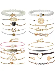 20 Pcs Multicolor Nature Inspired Charm Bracelet Bundle for Women Men Alloy Wristband Boho Stackable Multi-layer Beaded Style with Bright Hue Combination Pineapple Turtle Feather Lotus Arrow Dangle Pendant Accents Retro Bohemian Vibe Adjustable Wrist Size