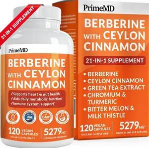 21-in-1 Berberine Supplement with Ceylon Cinnamon with Chromium, Bitter Melon and Green Tea Extract and Black Pepper Extract 5X for Energy & Metabolism Support with 5279 mg (120 ct, Pack of 1)