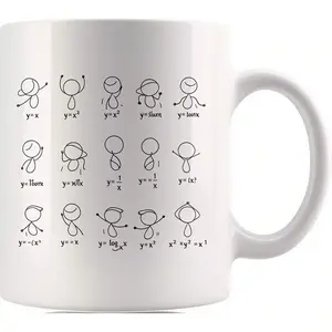 Mathematical Function Stick Figure Mug, White Math Equations And Cartoon Characters Cup, Students Teachers Math Enthusiasts Coffee Tea Drinkware, Kitchen Drinkware, Gift for Teacher