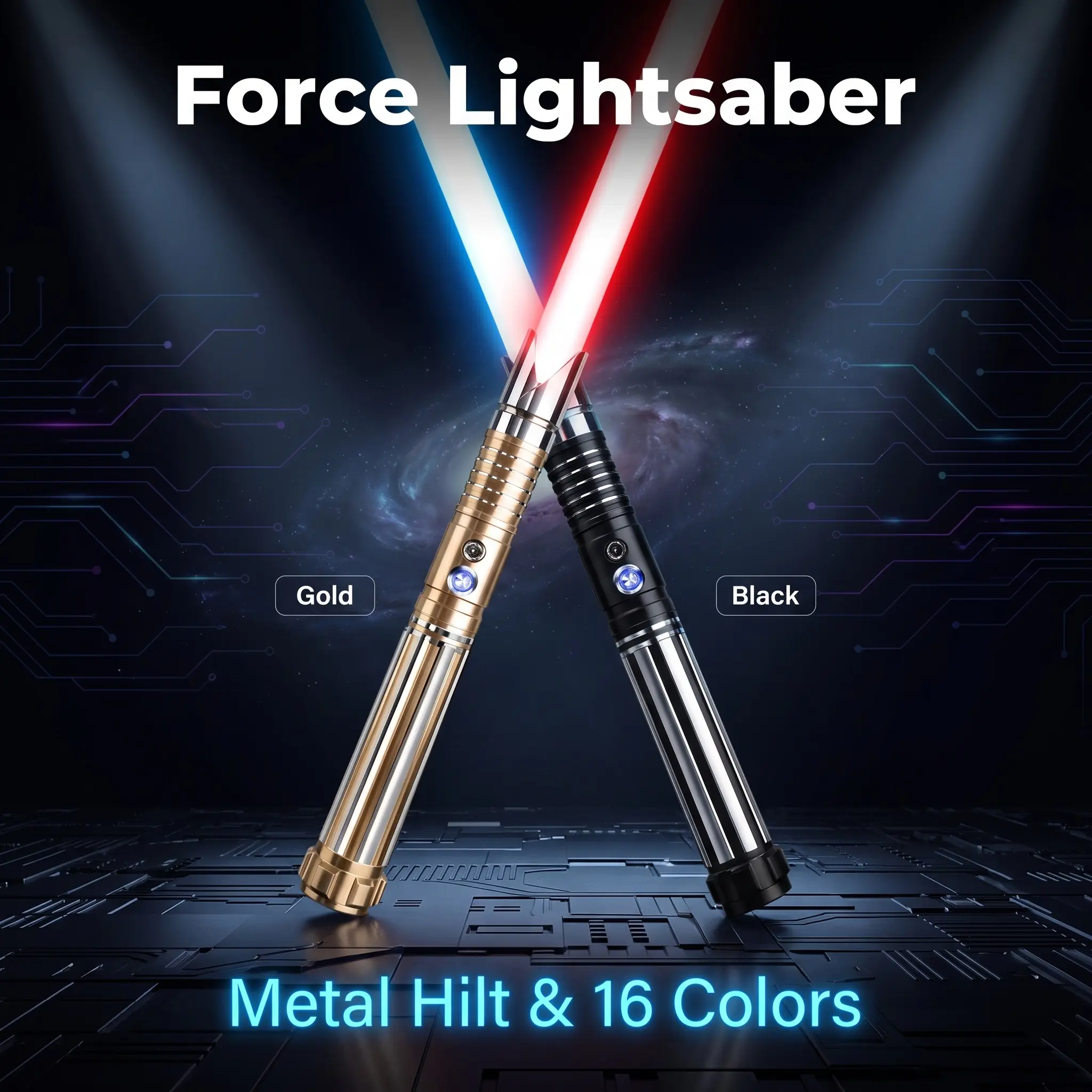 Dueling Force Lightsaber with Full Metal Hilt, 16 Color Changes, Realistic Sound & Vibration, Toy Sword for Cosplay & Outdoor Play