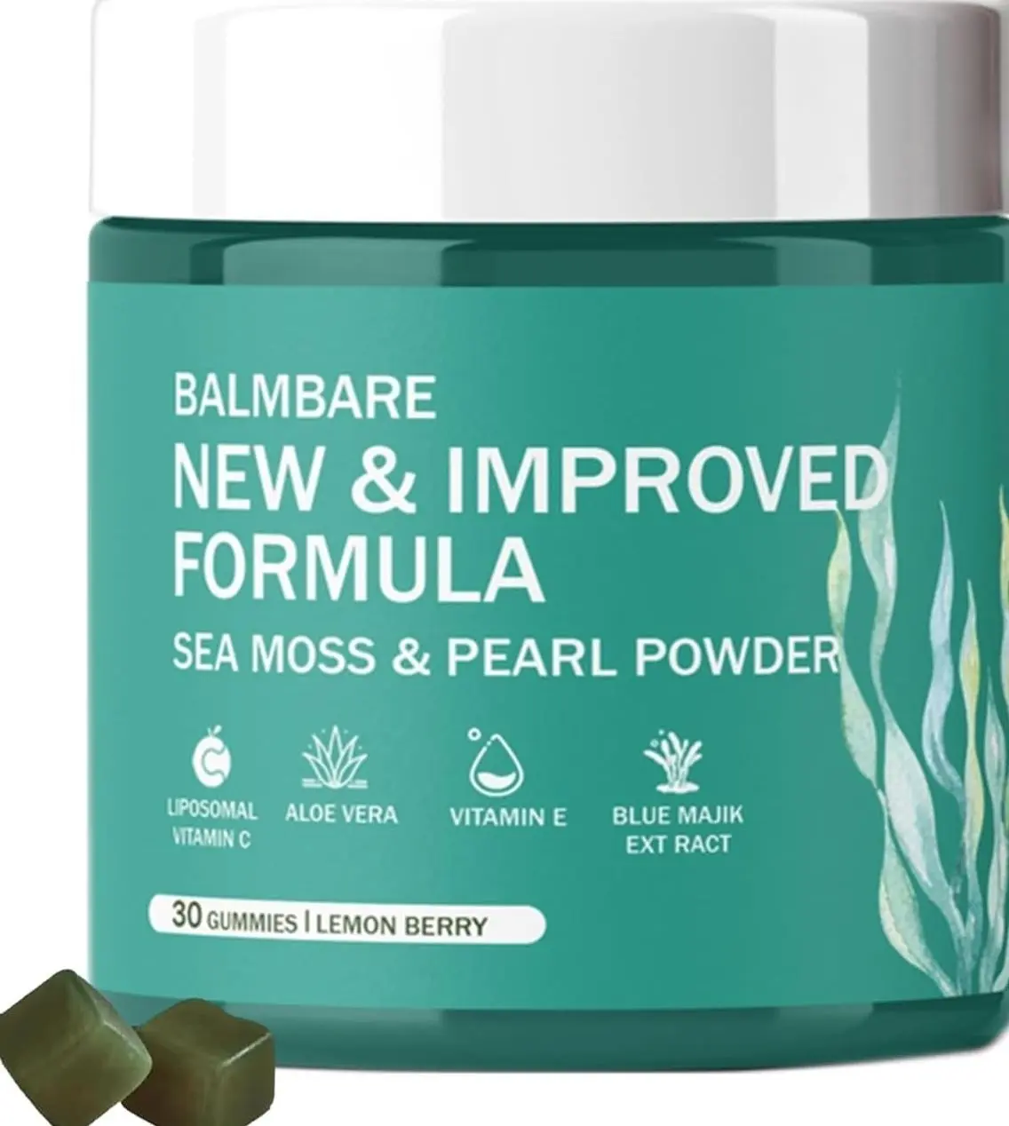 balmbare Revive Hair Gummies - Sea Moss Gummies with Hair, Skin & Nails Vitamins with Seamoss, Pearl Powder, Vitamin E, Aloe Vera, Liposomal Vitamin C, 30 Count