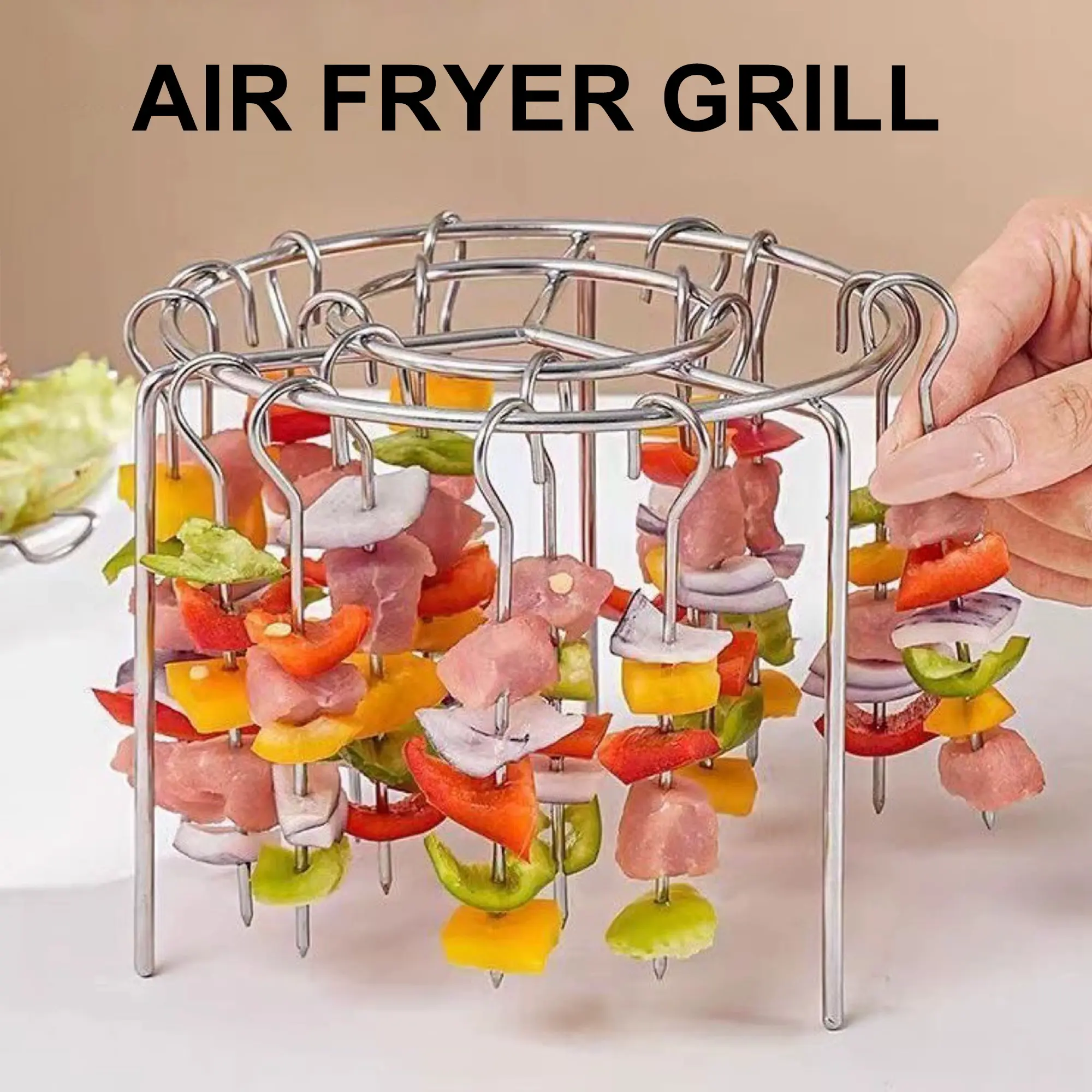 2 Counts Air Fryer Skewer Rack, Flip-Free 360° Cooking with Steel Skewers Grill Compatible