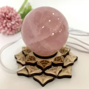 Different Maerail 70~80mm Crystal Balls With Lotus LED Display Base Set Clear Quartz Yellow Crystal Rose Quartz Green Flourite From IG Crystal