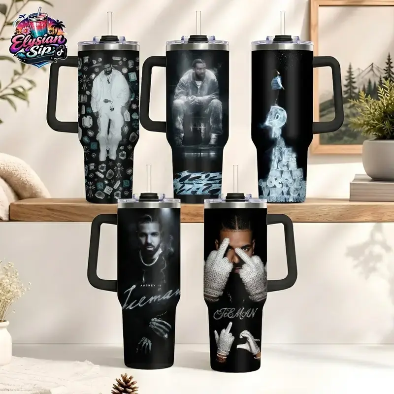 [Collection] Elysian Sip - Drake ICEMAN Album 2026 40oz Tumbler High-Quality Insulated Tumbler, Drake Hip Hop Music Album Theme Tumbler With Handle, Drizzy Fan Gift Tumbler, Leakproof Travel Mug.