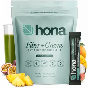 Hona Fiber + Greens | Supports Digestion, Gut Health & Energy | Fiber Powder with Prebiotics, Probiotics & Super Greens | 8g Fiber per Serving