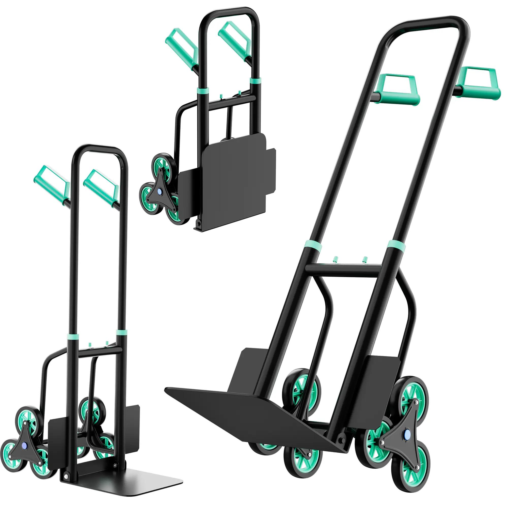 Heavy-Duty 6-Wheel Stair Climbing Hand Truck - 440 lbs Capacity - Collapsible, Telescoping Handle, Easy Material Handling for Stairs - Industrial Platform Cart