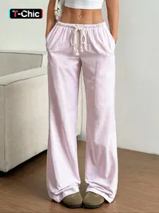 Women's Striped Print Woven Drawstring Pants, Casual Comfy Trousers for Daily Wear, Ladies Bottoms for Spring