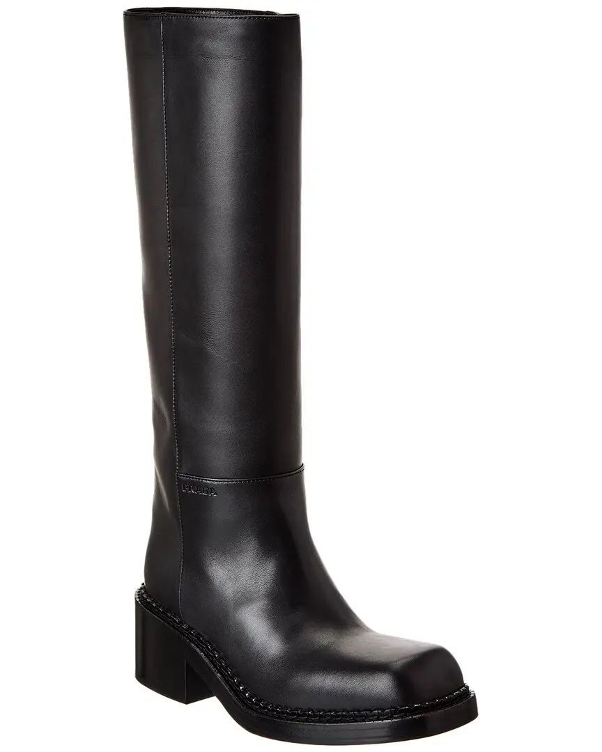 Prada Peggy Leather Knee-High Boot