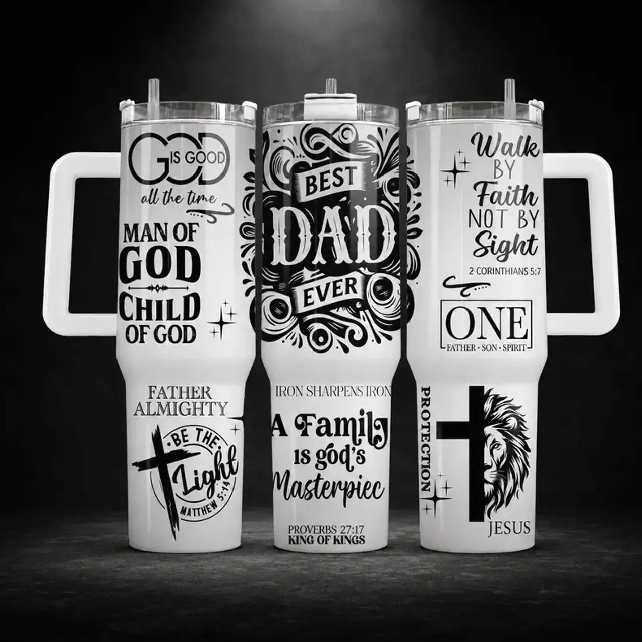 Christian Dad 20oz/30oz/40oz Stainless Steel Tumbler – "Man of God" Faith Based Double Wall Insulated Travel Mug, Jesus Cross Religious Gift for Dad, Husband & Grandpa
