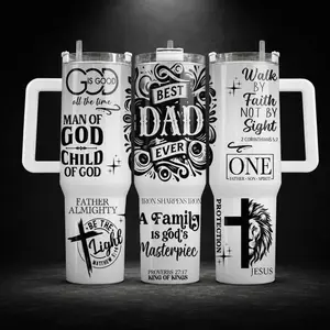 Christian Dad 20oz/30oz/40oz Stainless Steel Tumbler – "Man of God" Faith Based Double Wall Insulated Travel Mug, Jesus Cross Religious Gift for Dad, Husband & Grandpa