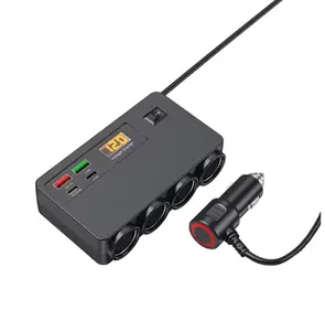 120W Multi-Functional Vehicle Charger USB/TYPE-C Fast Charging Four Conversion Interfaces With Digital Voltage Display Car Wireless Adapter Carplay Adapter Car Gadgets Usb Ports