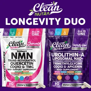 Urolithin A 250mg + NMN 500mg Longevity Duo Bundle for Women – NAD+ Supplement with Resveratrol Apigenin CoQ10 Quercetin – Mitochondrial Healthy Aging Cellular Energy Brain Health – 120 Capsules – Clean Nutra