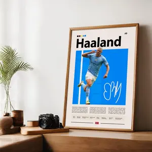 Erling Haaland Football Star Poster, Premier League Goal Machine Wall Art, Soccer Memorabilia