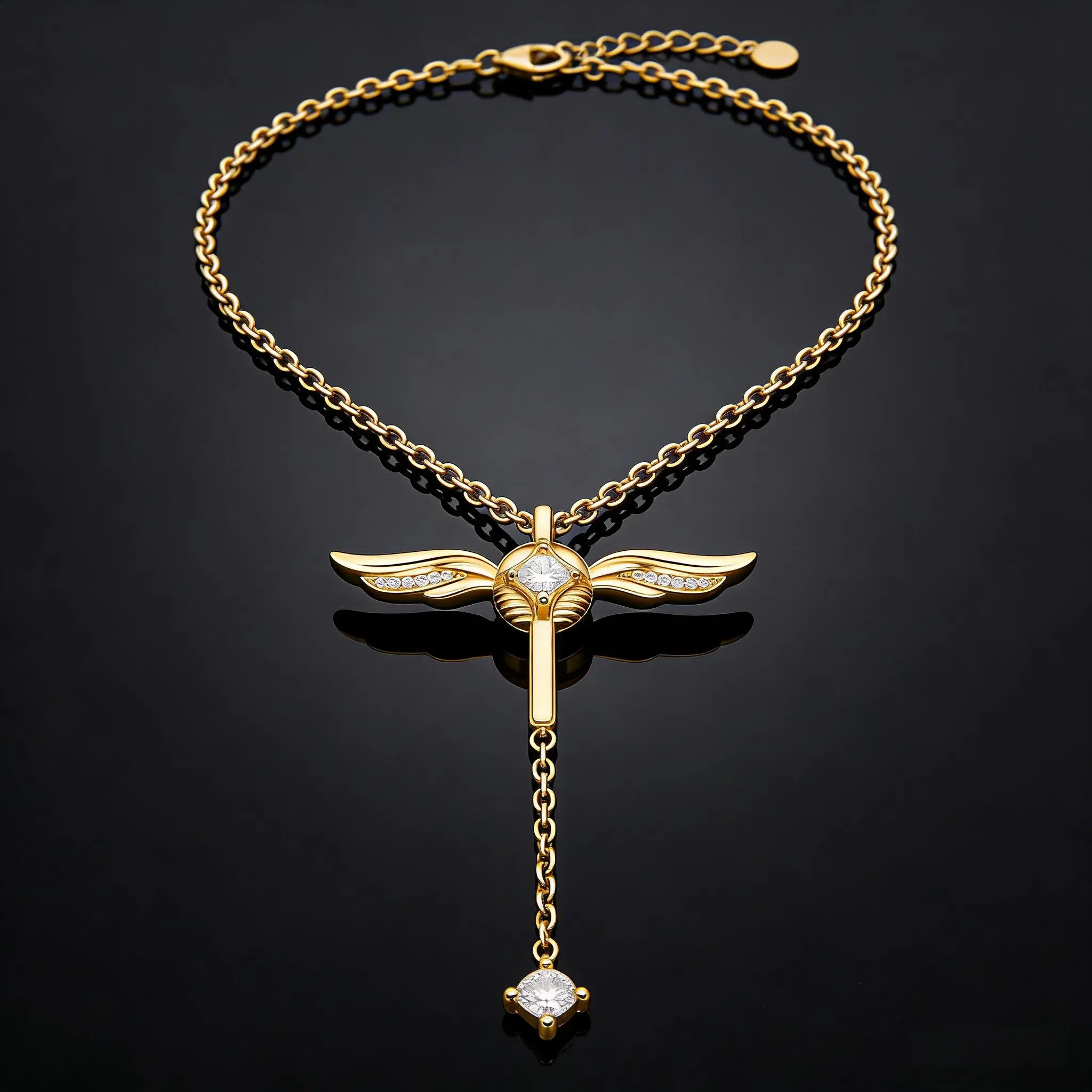 18K Gold Plated Stainless Steel Angel Wing Cross Y-Drop Necklace for Women, Lariat Design with Sparkling Cubic Zirconia, Hypoallergenic Waterproof Tarnish-Free Christian Jewelry, Adjustable, Perfect Valentine's Day, Anniversary, Birthday Gift for Her