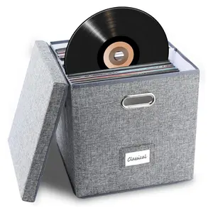 Vinyl Record Storage Box, 1 Count Large Capacity Album Storage Box with Lid, Decorative Moving Box for Records  Home Organizer for Living Room Bedroom