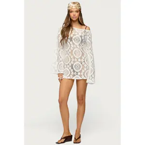 Off Shoulder Sheer Lace Mini Dress