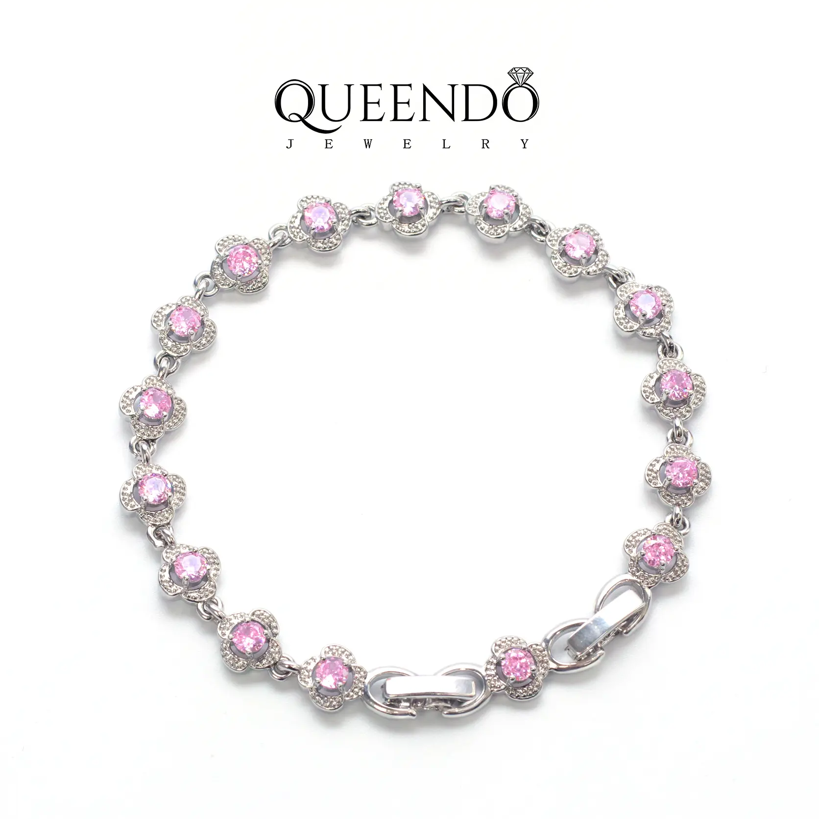 QUEENDO Pink Four-Petal Inlaid adjustable link bracelet, Soft Glossy Wrist Accessory, daily party jewelry gift for Dating Vacation Holiday Matching Outfit Ornaments