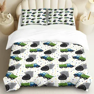 3PCS Duvet Cover Set, 1 Duvet+2 Pillowcases(Without filler), Construction Truck Polka Dot Pattern theme, Christmas bedding set, Decorative Set Suitable for decoration bedroom, guest room, dorm, vacation house.