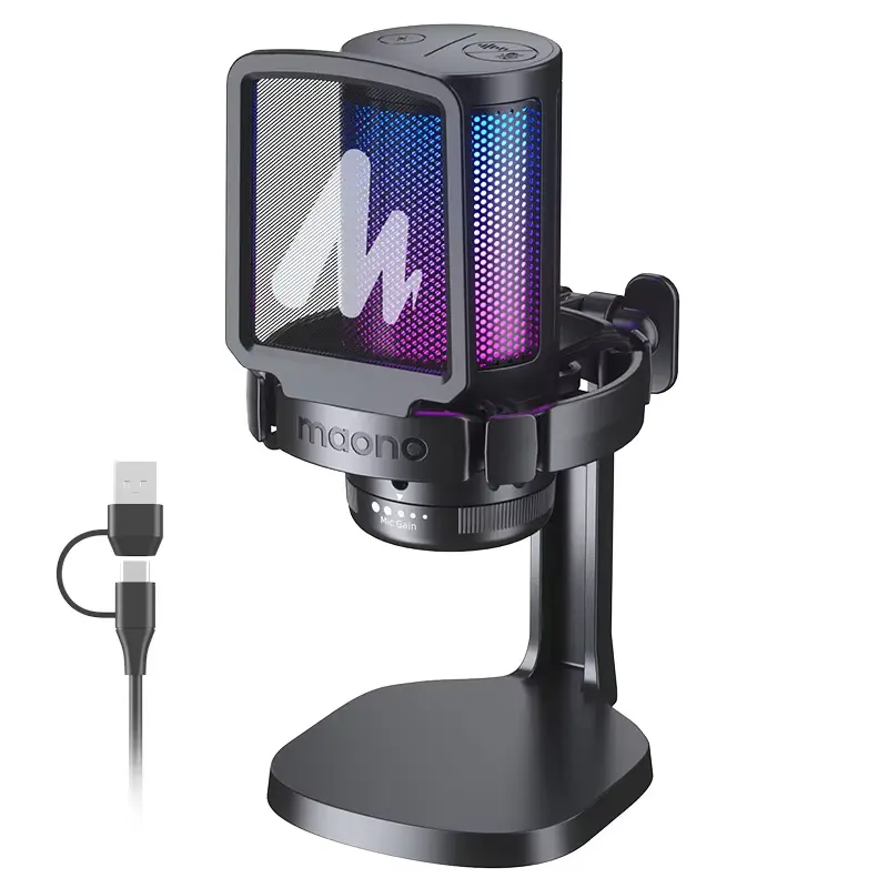 Maono DGM20 Gaming Microphone,Usb Microphone Condenser Mic RGB Gaming Mic with Noise Reduction Software,Mic Gain,One Key Mute maono