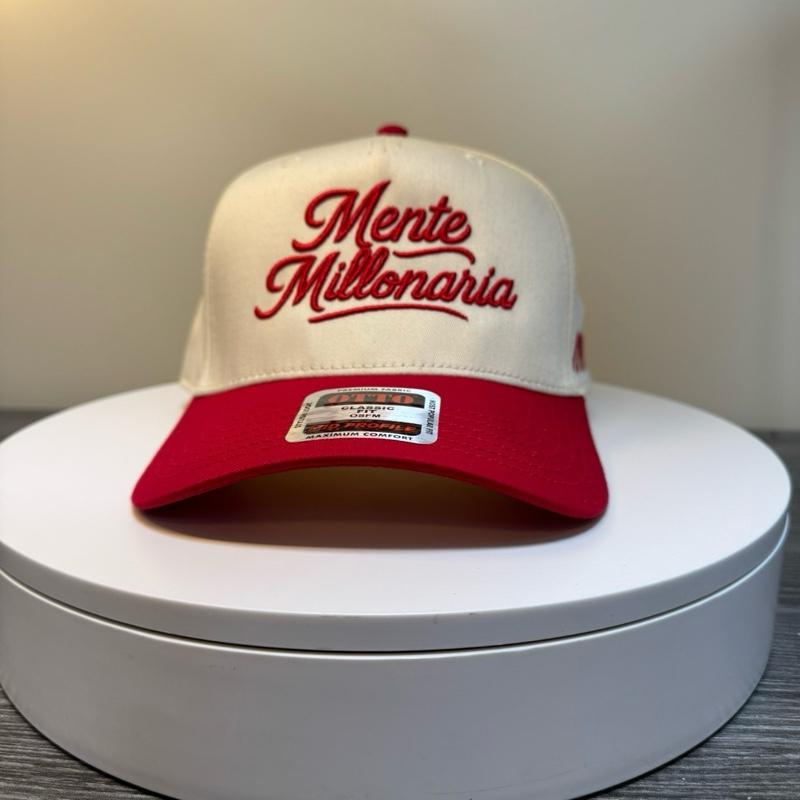 Mente Millonaria Hat - Natural & Red Trucker Cap with Embroidered Logo for Men and Women