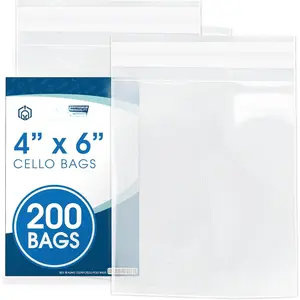 4" X 6" Self-Sealing Cellophane Bags (200 Count) 4X6 Clear Cookie Bags With Seal for Decorated Cookies, Candy, Bakery  - Resealable Adhesive Flap, Reinforced Sides -