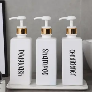 3pcs Square 650ml Refillable Empty Pump Bottle, Press Soap Liquid Dispenser, Shampoo Conditioner Dispenser, Portable Lotion Shampoo Shower Gel Subpackage Container For Home Bathroom And Travel
