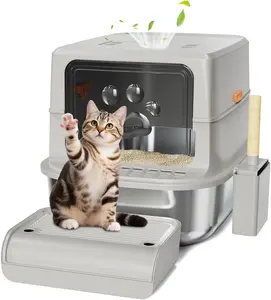 Stainless Steel  Litter Box with Lid, XL Enclosed & Odorless Litter Box for Large Cats, Anti-Leak Design with Carbon Filter & Removable Scoop, Easy Cleaning, Odor Control,Non-Sticky