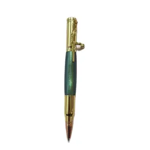 Bullet Style Acrylic Pen with Parker Style Refill Beautiful Design Green Body Gold Accents