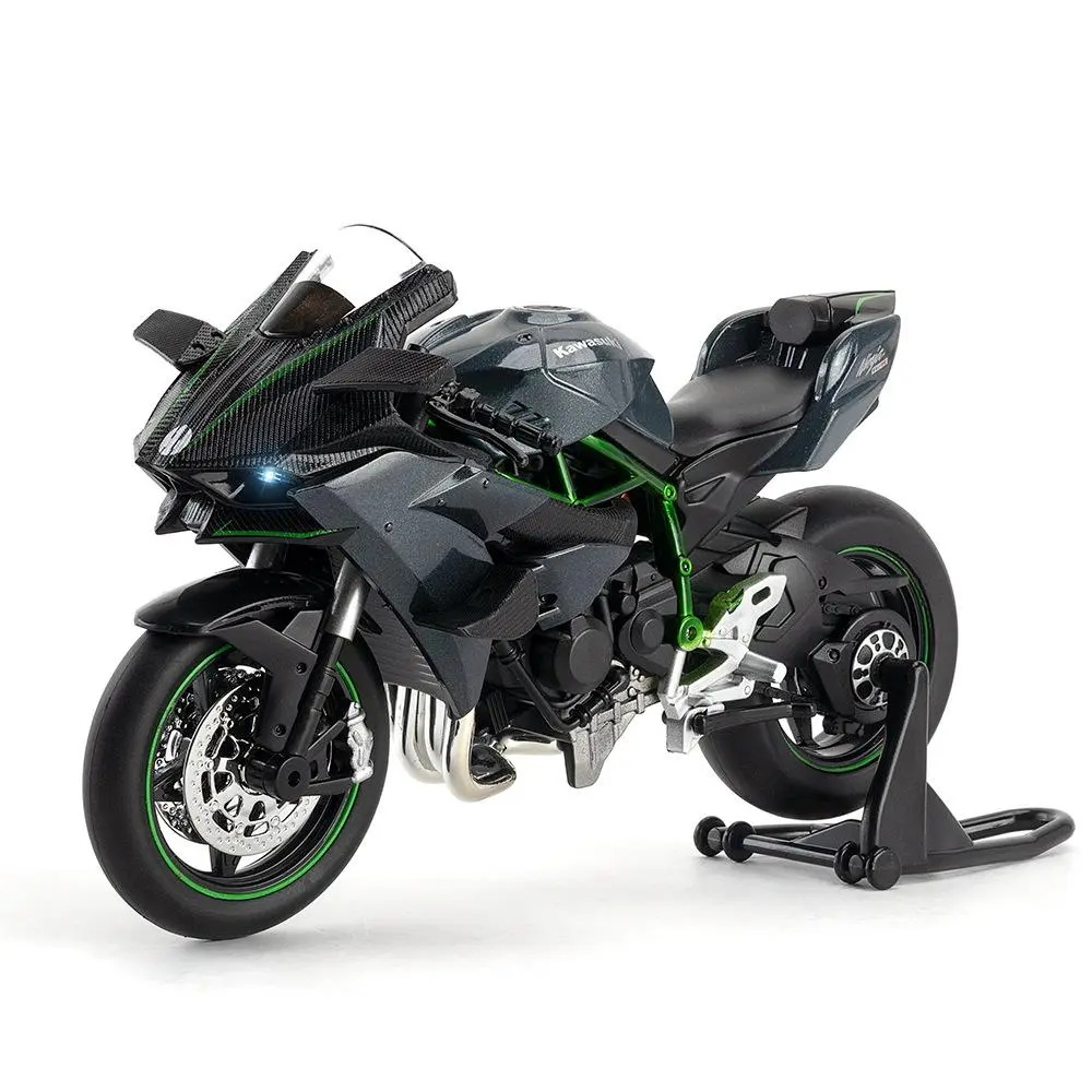 1:12 H2R-Inspired Black Green Alloy Superbike Toy - Racing Motorcycle Model with Suspension, Front Steering, Rubber Tires, Foldable Kickstand, Realistic Collectible for Teenage Boy Gifts, Boyfriend Gift Ideas