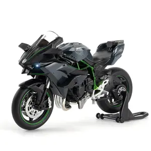 1:12 H2R-Inspired Black Green Alloy Superbike Toy - Racing Motorcycle Model with Suspension, Front Steering, Rubber Tires, Foldable Kickstand, Realistic Collectible for Teenage Boy Gifts, Boyfriend Gift Ideas