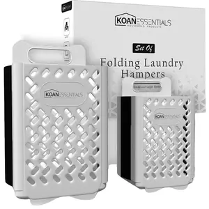 KOANEssentials Collapsible Laundry Hamper, Smart Saving Space Hampers for Laundry, Dorm Room Ventilated Design (White) 2 PACK Large and Small