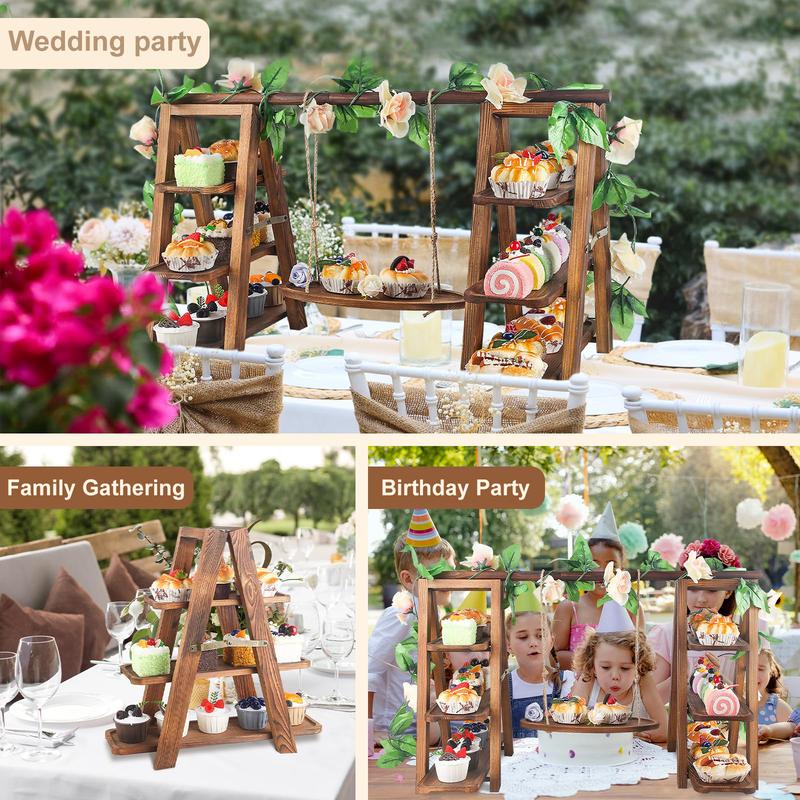 3 Tier Wooden Cupcake Stand - Wood Cake Dessert Table Display Set with Swing, Rustic Party Food Cookie Snack Display with Serving Tiered Tray Ladder Stands for Birthday Wedding Baby Shower