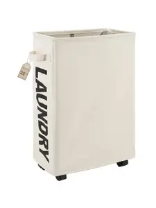 25" Rolling Slim Laundry Basket on Wheels, Foldable Laundry Hamper with Handle, Collapsible Laundry Sorter and Organizer, Tall Storage Basket Bin (Beige), Wheeled Laundry Basket, Clothes basket organizer