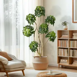 GARVEE 5-Foot Tall Fake Plant for Indoors, Artificial Schefflera Umbrella in White Pot with Multiple Trunks, Fake Tree Design for Home, Office, Porch Decoration