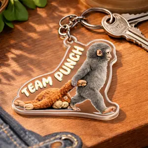 Team Punch Punch Monkey Keychain, Abandoned Baby Monkey Rescue Charm, Cute Animal Lover Gift, Wildlife Support Keyring, Custom Fan Tag