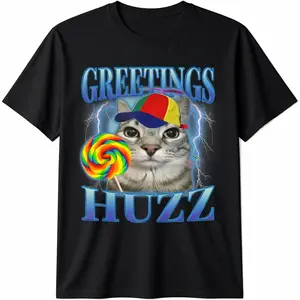 Comfort Cotton Lollipop Cat Meme Greetings Huzz Funny Silly Cats Brainrot T-Shirt