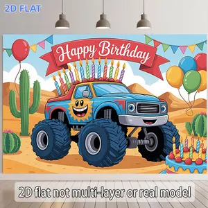 1pc 2D Flat Banner,  a Banner for a Monster Truck Birthday Party, Suitable for Various Events Such As Weddings, Parties, Coming-Of-Age Celebrations, Ceremonies, And Seasonal Festivities. Ideal for Entryways And