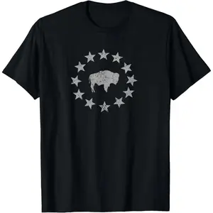 Men's Casual Natural Fashion Short-Sleeve Top, American Vintage Buffalo Silhouette Love Bison Design