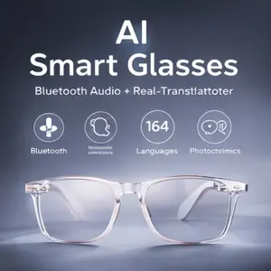 AI Smart Glasses, Bluetooth Audio Glasses with Real-Time Translator for 164 Languages, No Subscription App, Photochromic Lenses, Spring Hinges, Smart Bluetooth Glasses for Travel, Work, Study