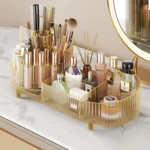 Rotating makeup organizer,Large Capacity Cosmetic Display Case, easy to hold all of your makeup products, at least 20 makeup brushes/eyeliner,10 lipsticks,8 skincare products