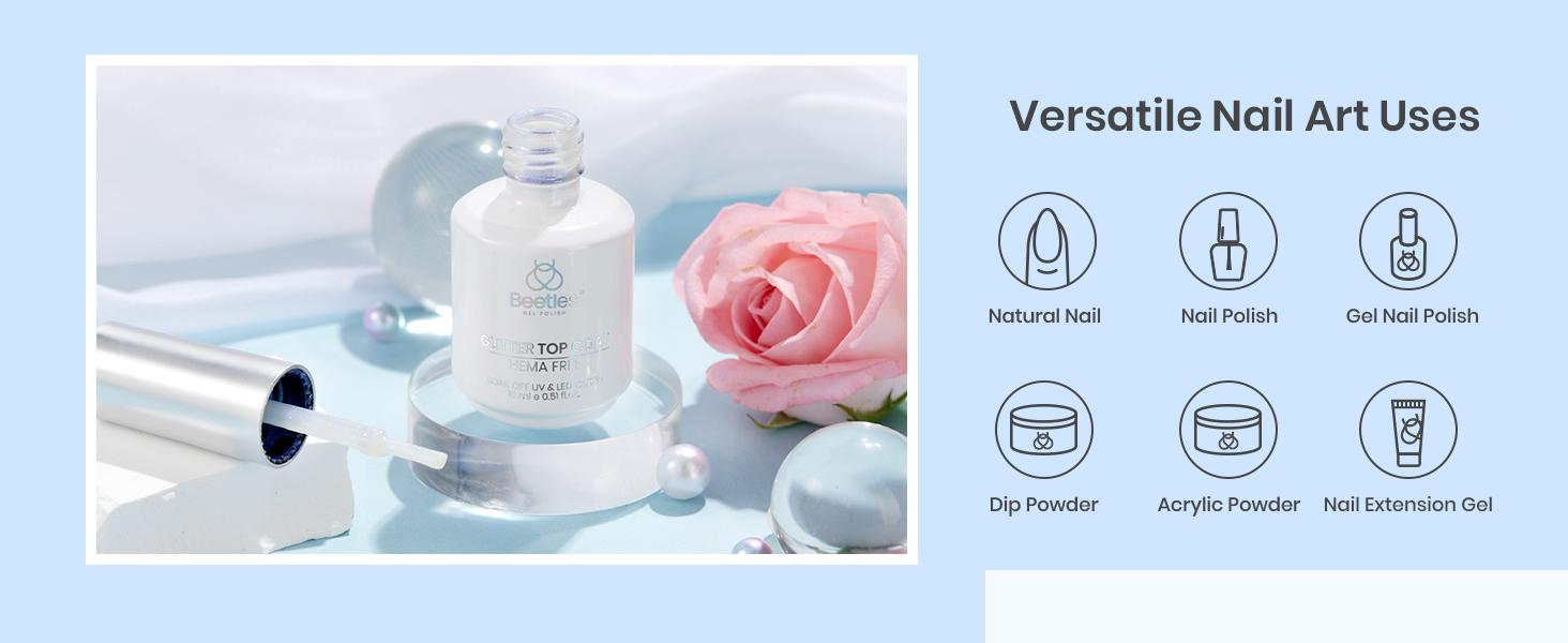 Beetles Hema Free Glitter Gel Top Coat, Pearl Green 2-IN-1 No Wipe Top Coat, Long Lasting Soak Off Pearlescent Shimmer Gel Gold Glitter Nail Polish For Nail Art