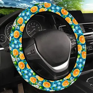 Orange Slice & Lime Steering Wheel Cover, Blue Ice White Flower Pattern - Fit Car Interior Accessory, Durable Material, No Inner Ring, For All Seasons Automotive Accessories, Best Festive Gift Item For Family.11.27QWA-56
