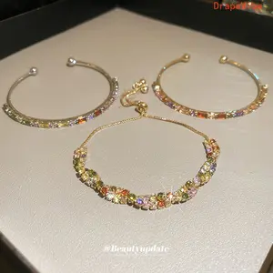 Women's Adjustable Dopamine Colorful Rhinestone Bracelet, Fashion Bangle Jewelry for Sports & Outdoor, Gaming Fan Shop Occasions